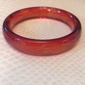 Red Acrylic carved flower bracelet